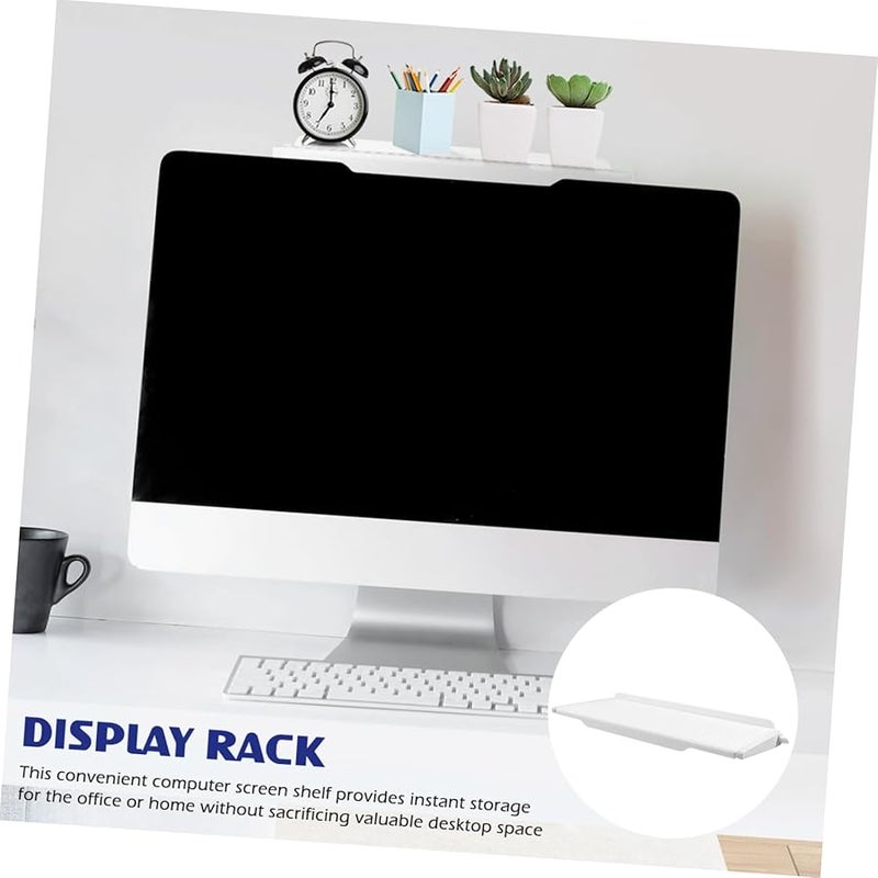 Large White Adjustable Monitor Stand Shelf No Drill Installation Storage Tray - Image 3